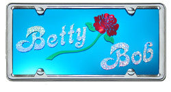 Custom License Plate with 2 Names and Rose